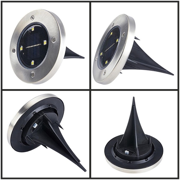 Solar LED IN-Ground 4 Disk Light Pucks I Stainless Finish I Auto Dusk Turn On - Picture 4 of 8